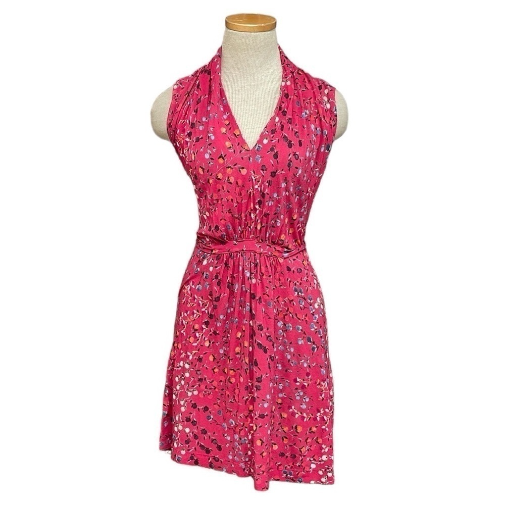 French Connection Dress Women's 2 Red Berry Print Sleeveless V-Neck Knee Length